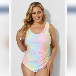 Tie-dye V-Neck Sarong Front swimsuit